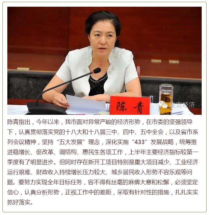 陳青在市政府全體會議上強調：緊盯一個目標抓好九大任務落實強化三項保障，確保全市經濟社會持續(xù)快速發(fā)展